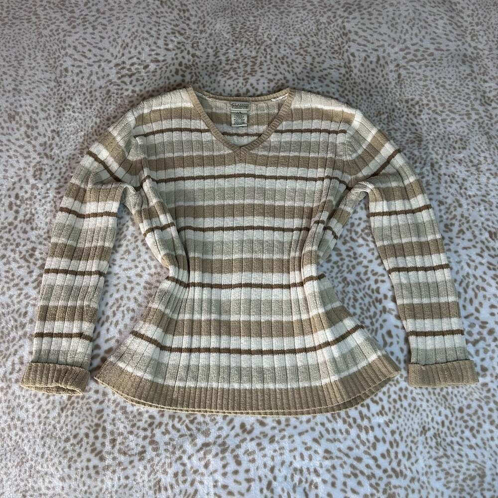 Vintage Classic Elements Striped V-Neck Sweater Size L/G